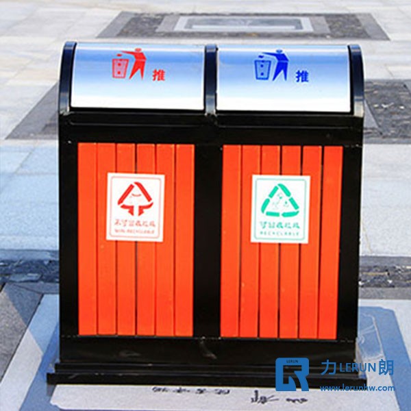 翻盖钢木垃圾桶 物业分类垃圾桶 社区分类桶 木条垃圾桶