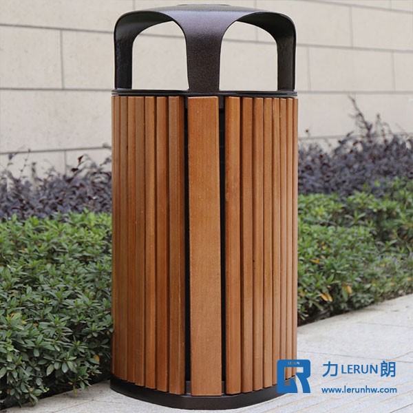 高端地产铝架果皮桶 钢木景观果皮桶 商业垃圾桶