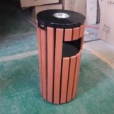 圆形钢木果皮桶 公园垃圾桶 塑木装饰条果皮桶